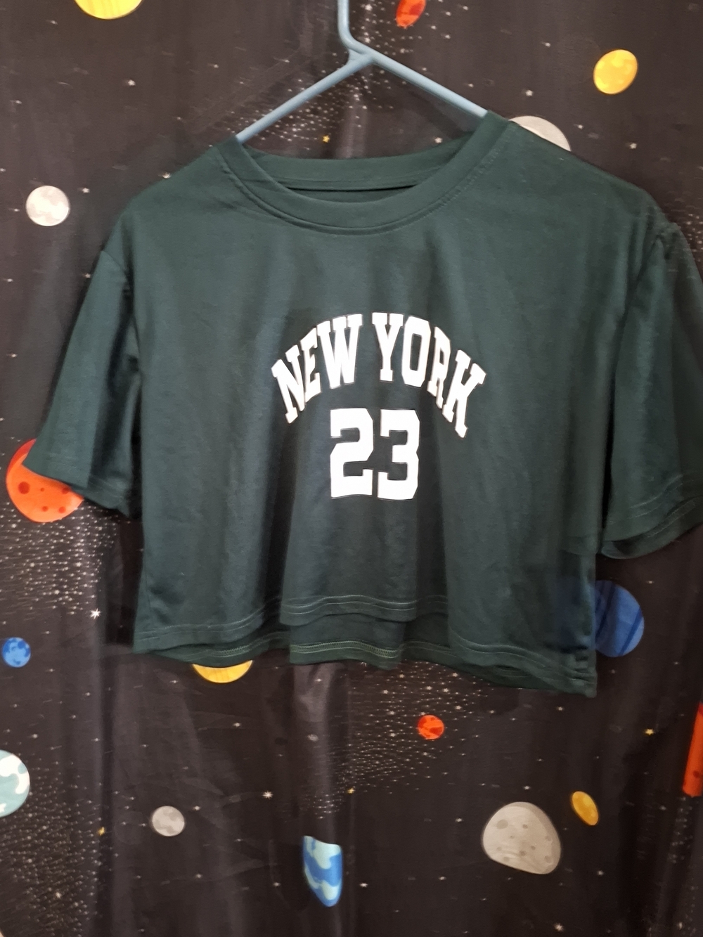 SHEIN Forest Green New York 23 Cropped Tee